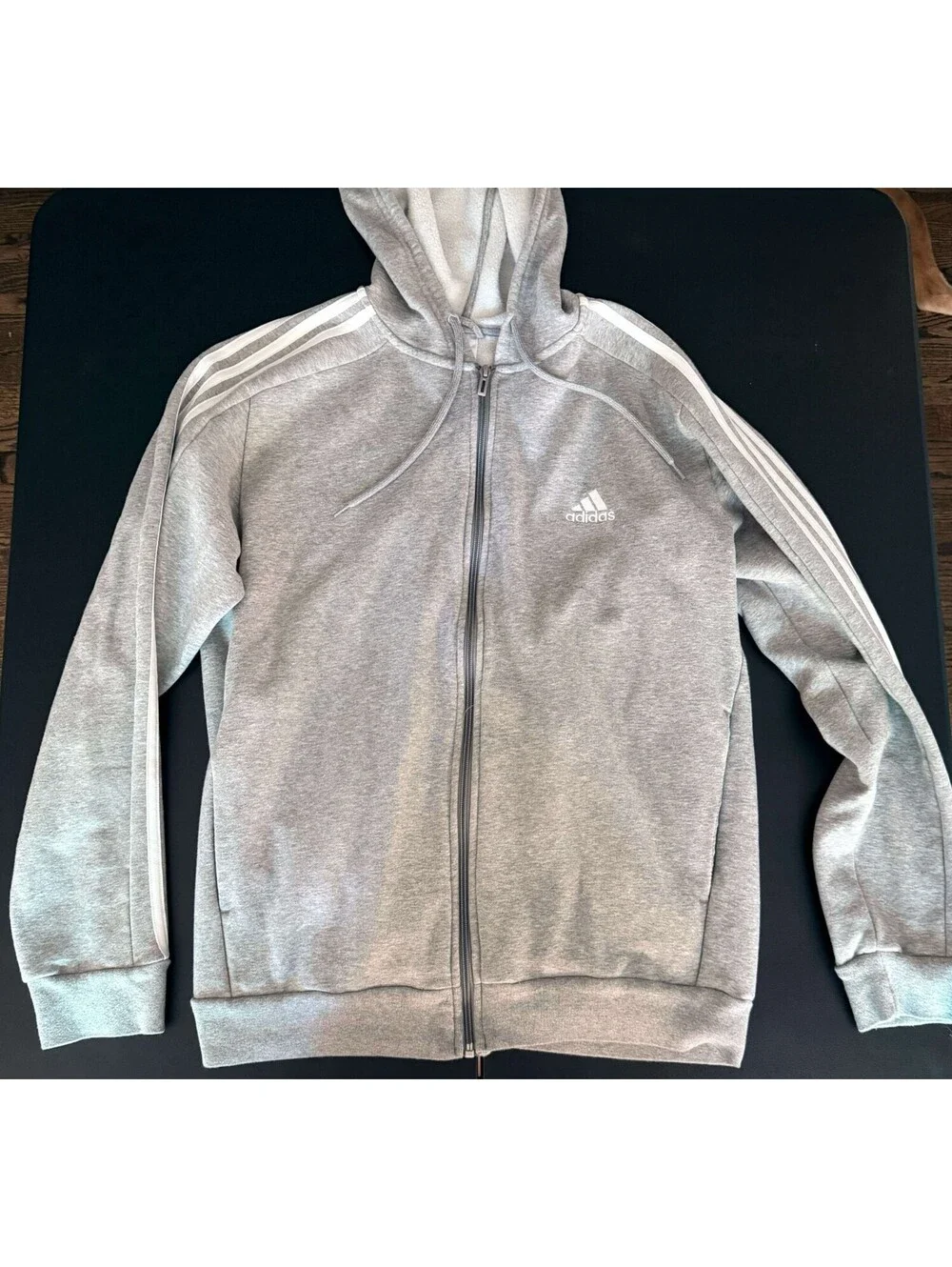 adidas Men's Essentials Fleece 3-Stripes Full-Zip, Medium Grey Heather NWOT